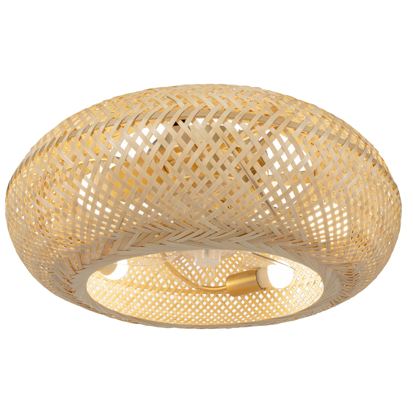 20Inch Countryside Woven Rattan Cage Ceiling Fan Light, 4*E26 Farmhouse Low Profile Ceiling Fan Light with Remote Control