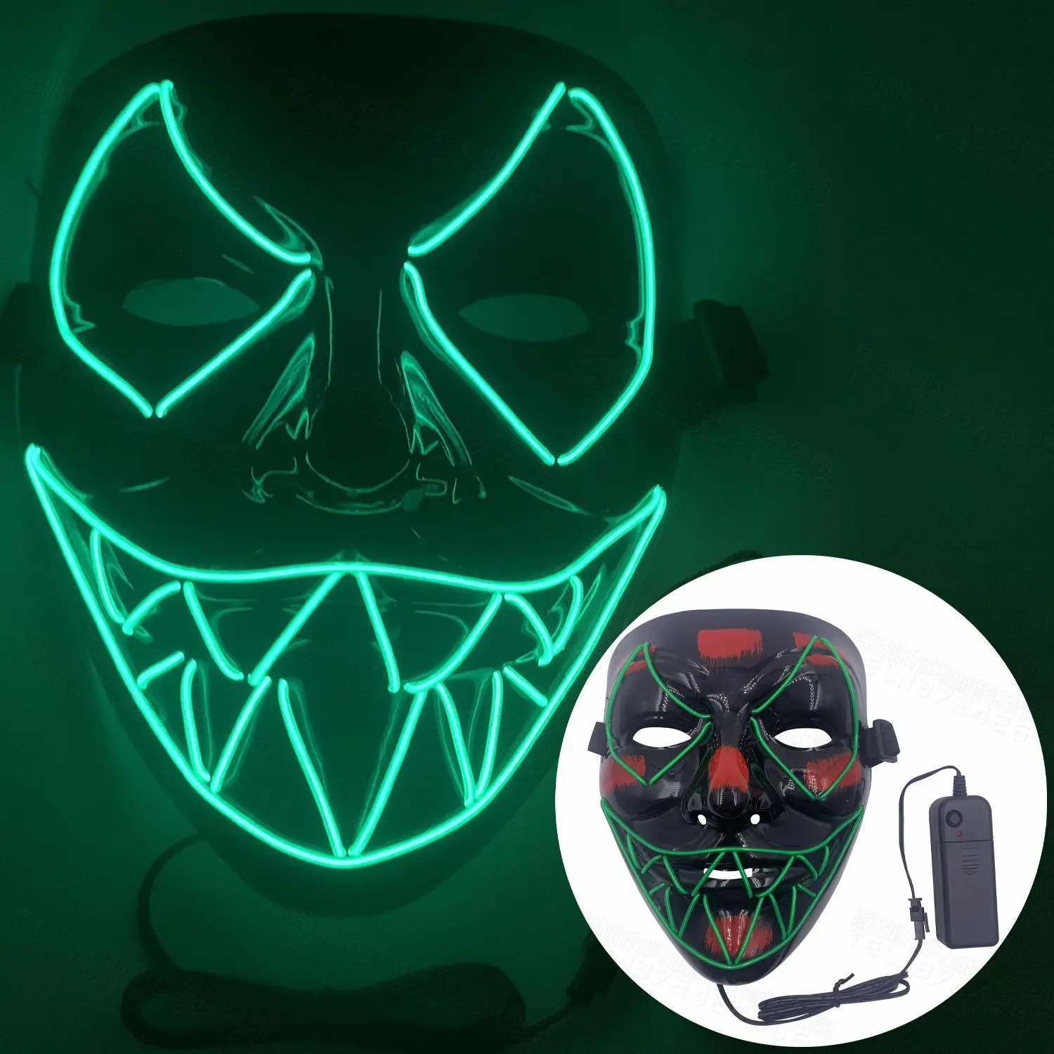 Ucult LED Halloween Maske Grün – Mit Leuchteffekt, 4 Modi (Dauerlicht, Blinken), Gummiband, Für Kostüme & Partys