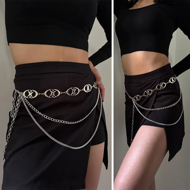 Mode Punk Silber Metall Gürtel Für Frauen Hohe Qualität Einstellbare Lange Kleid Bund Stern Form Hose Kette Gürtel Goth – Detail 7
