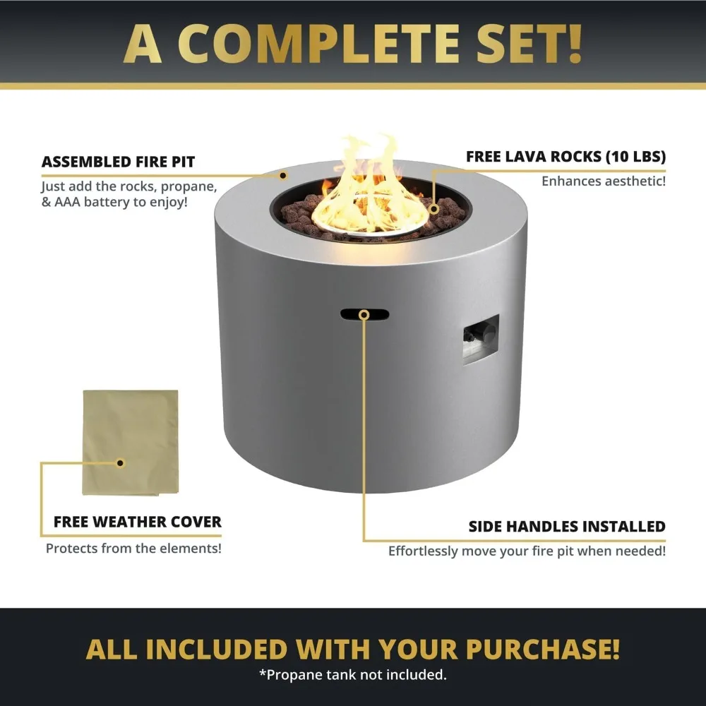 32 Inch Multifunctional Fire Pit Table, Circular Gas Fire Pit, Alloy Steel Veneer, Weather Resistant Propane Pit Table