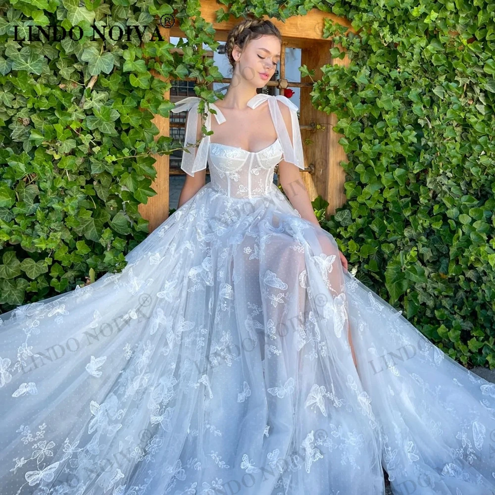 

LINDO NOIVA Princess Sweetheart Prom Dresses A Line Split Vestidos De Fiesta فساتين السهرة Butterfly Embroidery Evening Dress