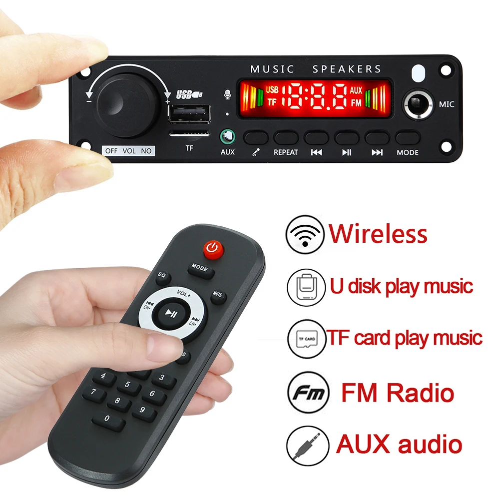 150W 앰프 자동차 FM 라디오 모듈, 6.5mm 마이크, 블루투스 호환 5.0 음악 플레이어, TF USB MP3 WMA 오디오 보드, 리모컨 포함