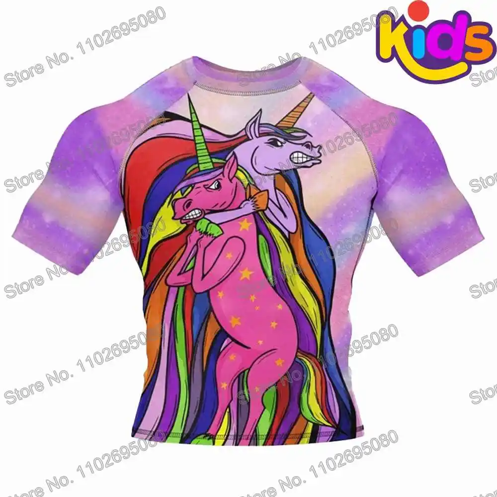 Kids Unicorn Surfing Rash Guard Swimsuit for Boys Girls