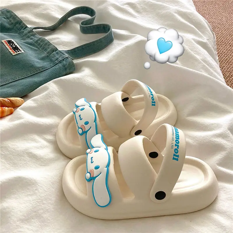 

Сандалии Sanrios Hellokittys Cinnamoroll для девочек, летняя верхняя одежда, пляжная обувь Melody Kuromi, Симпатичные двухкомпонентные сандалии, повседневные универсальные