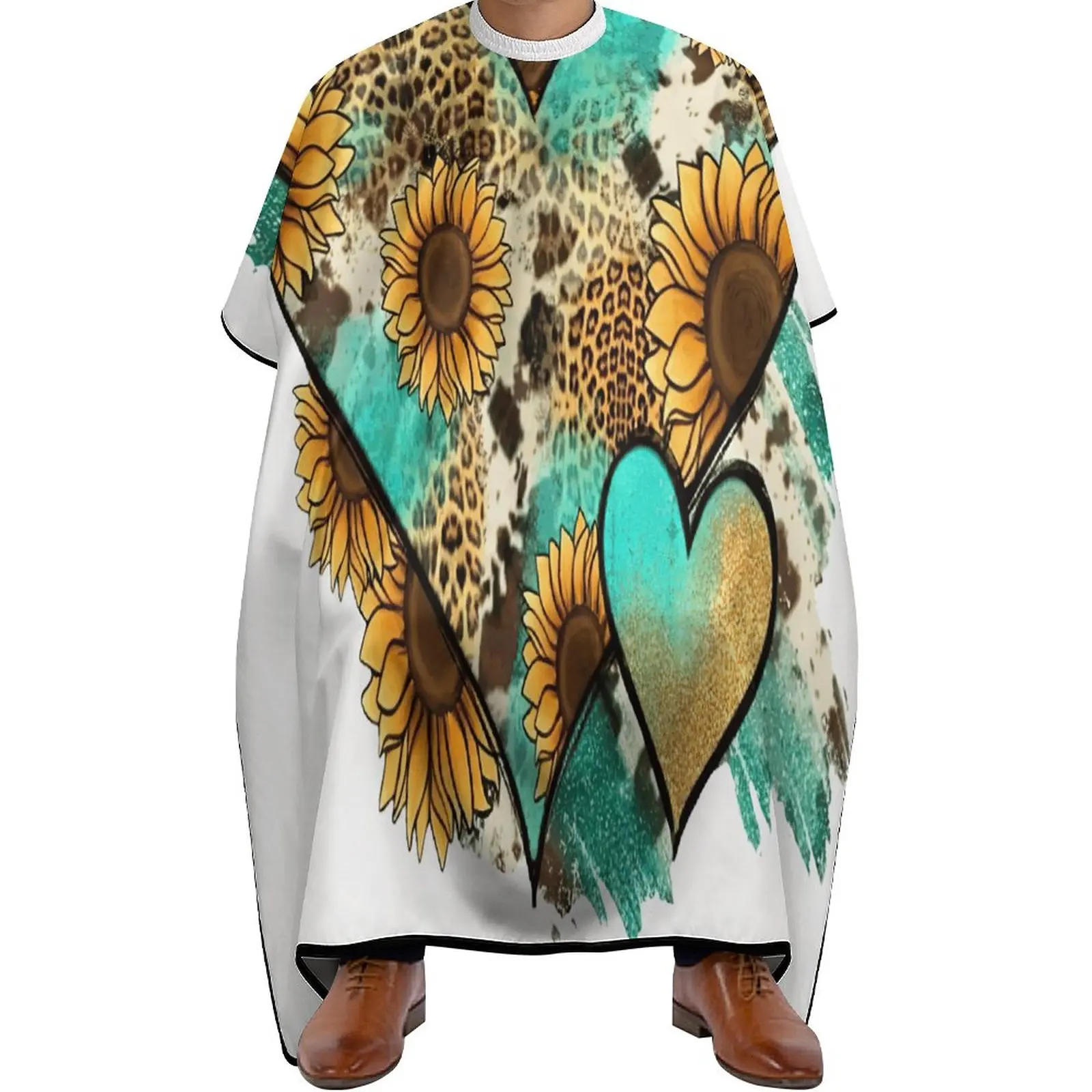 

Barber Cape for Men women Hair Cutting Cape for Professional Salon Cape for Stylist Leopard Print Sunflower Heart