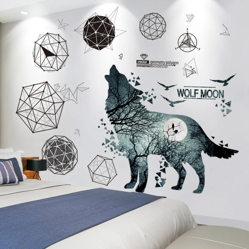 

[SHIJUEHEZI] Wolf Animal Wall Stickers DIY Geometric Patterns Mural Decals for Kids Rooms Baby Bedroom Nursery Home Decoration