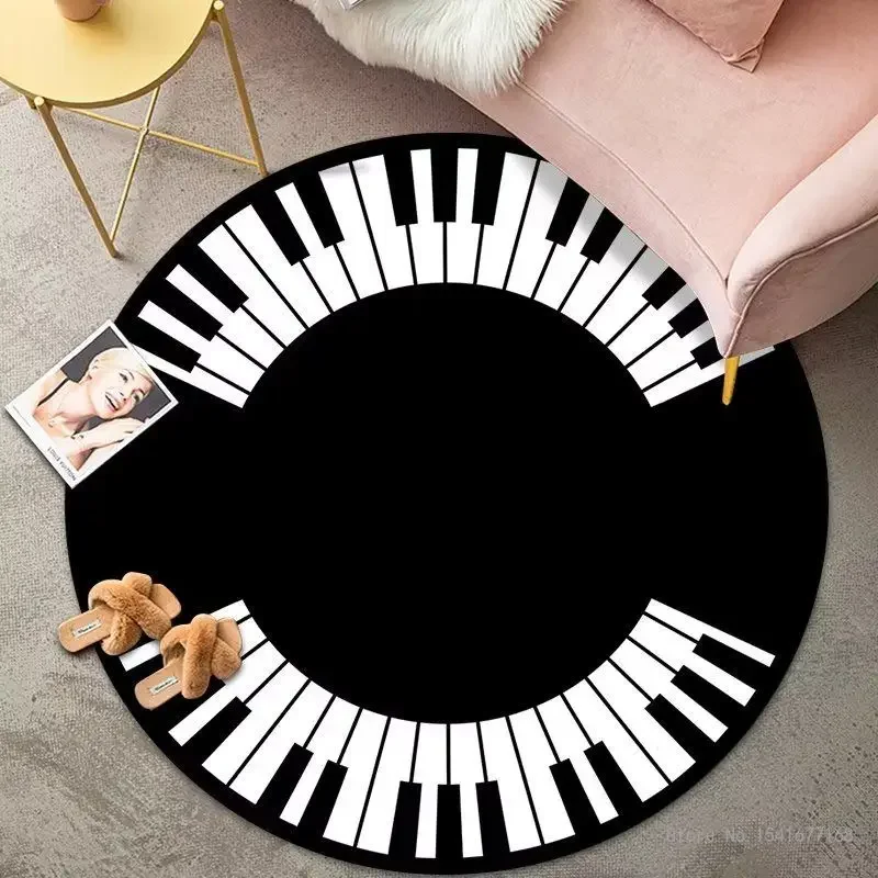Circular Anti-slip Piano Floor Mat, Creative Music Pattern, Carpet, Living Room, Computer Chair, Dirty Resistant, 1Pc