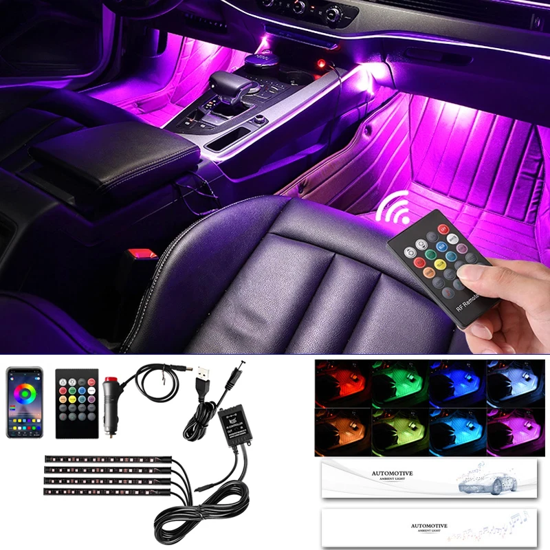 Color-Changing LED Car Interior Ambient Light Kit with Remote and App Control