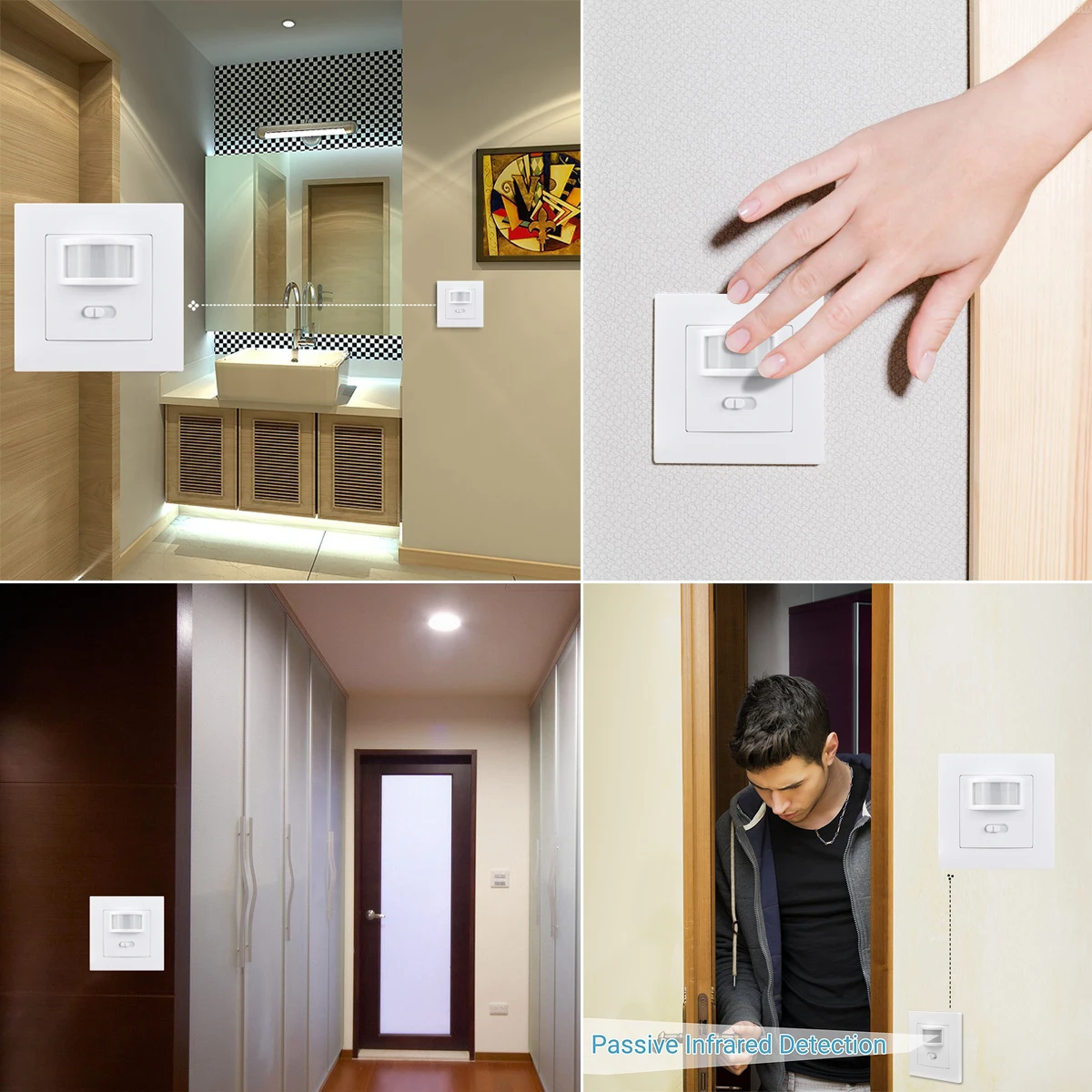 PIR 적외선 모션 센서, LED 램프 전구용 자동 리세스, 벽걸이 센서, 모션 라이트 스위치 ON/OFF, AC 110V-240V