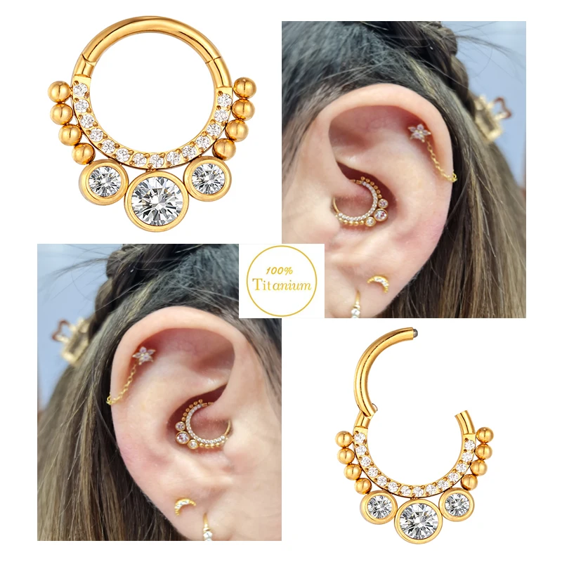 F136 Titanium Nose Piercing Septum Nose Ring Zircon High Segment Clicker Hoop Ear Cartilage Earrings Helix Piercing Jewelry 16G