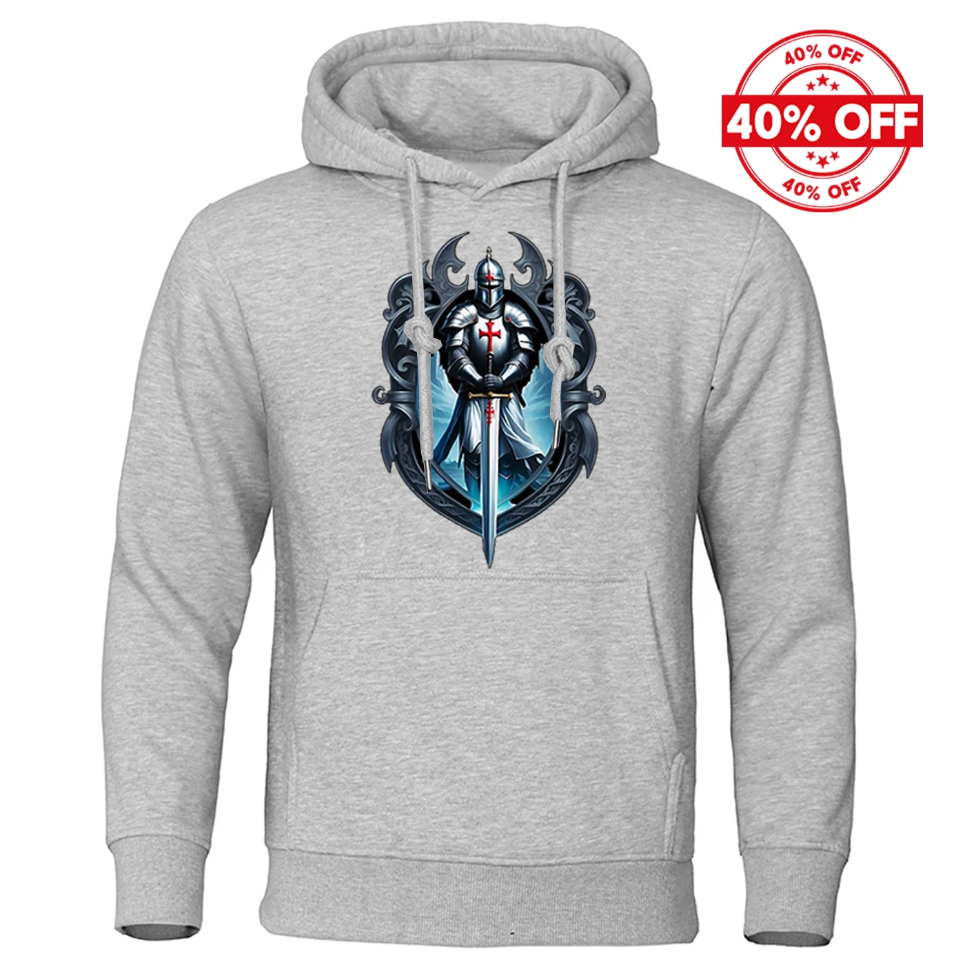 Mens Solid Color Pullover Hoodie Knights Templar Pattern