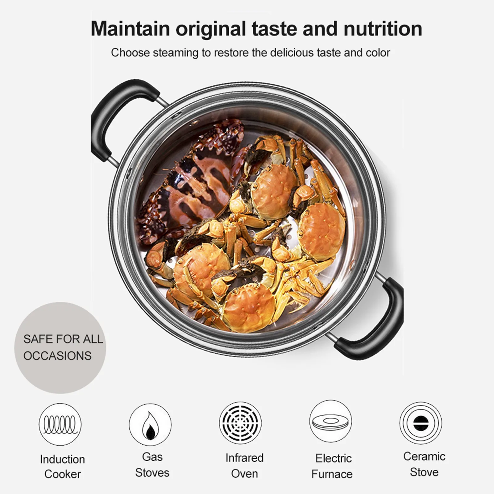 Stainless Steel Cookware 27cm/11in 2-Layer Steamer Pot Cooker Double Boiler Soup Steaming Pot
