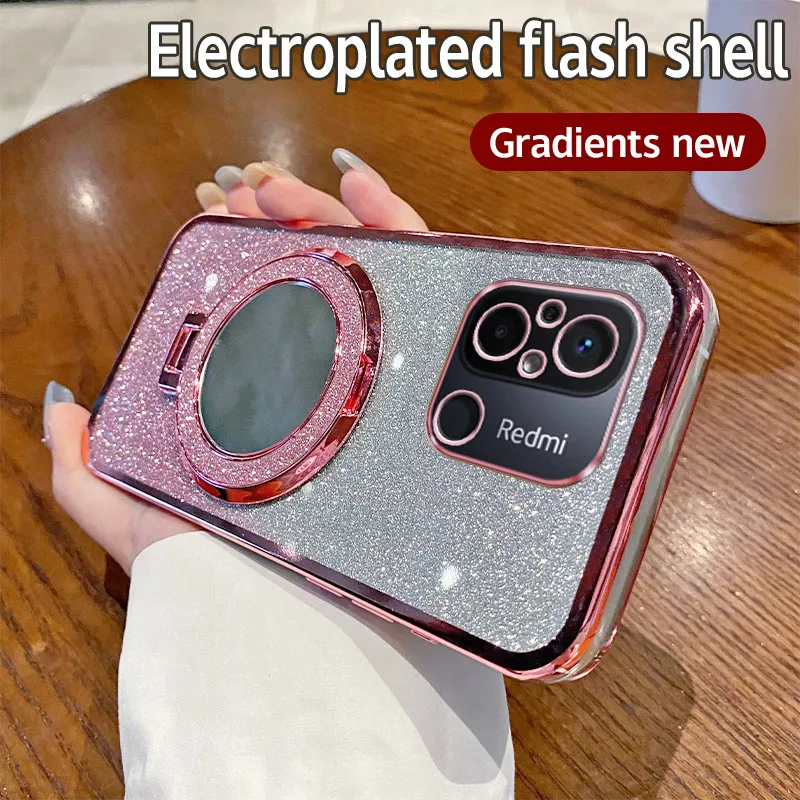 Mirror Magnetic Bracket Glitter Plating Soft Back Case