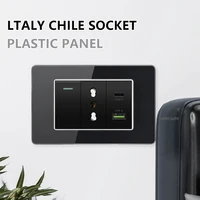กระจกนิรภัยสีดำ อิตาลี ชิลี ปลั๊กไฟติดผนังแบบ USB Type C ชาร์จเร็วอัจฉริยะ แผงสวิตช์ไฟ Schuko ทีวี แซท คอมพิวเตอร์ CAT 4