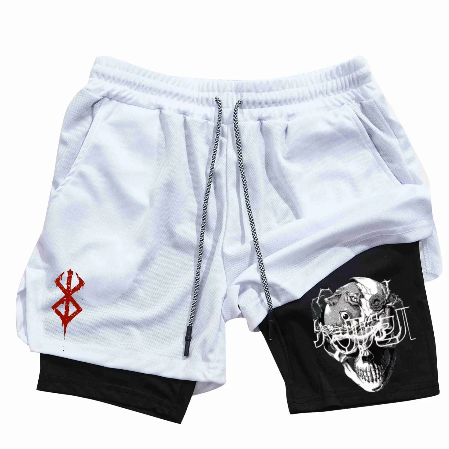 Men's Gym Performance Shorts Anime 2 In 1 Running Quick-Drying Jogging Short Pants Workout Sportswear Yoga Basketball Shorts