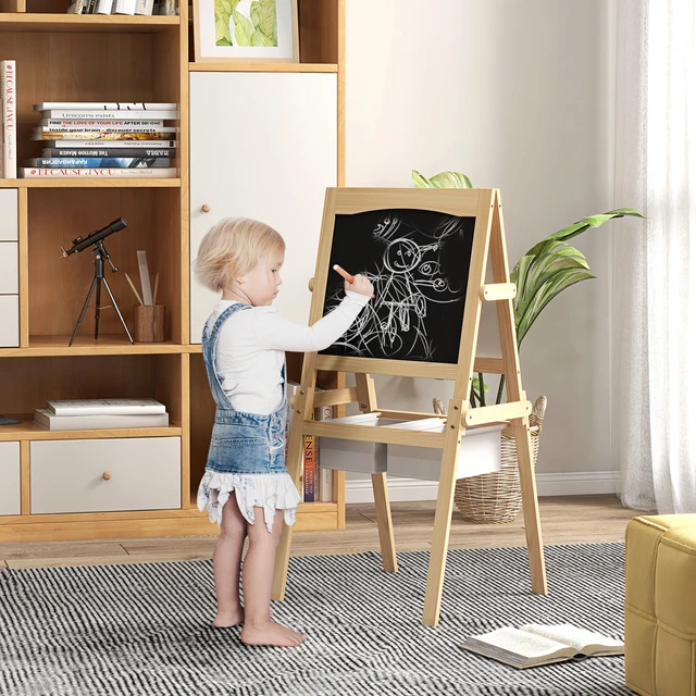 AIYAPLAY Children's easel Double-sided Whiteboard and Whiteboard easel  Height Adjustable 3-in-1 Drawing Art Easel with Paper Roll  40x56x107/112/117 cm Grey - AliExpress