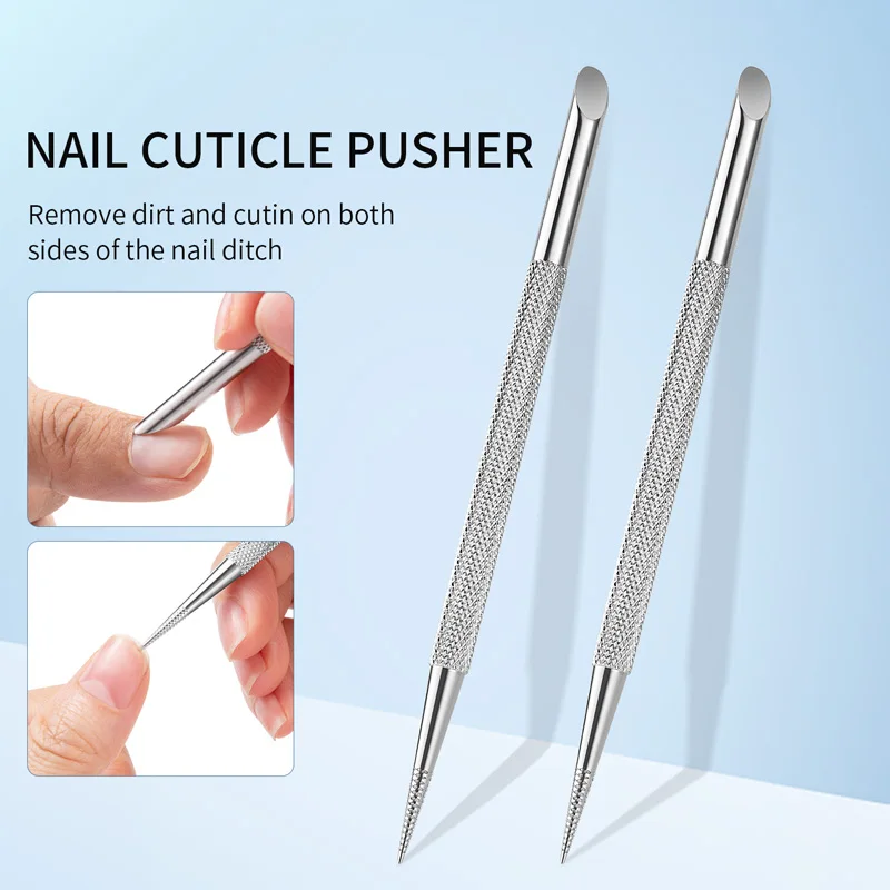 Nail Double-Ended Stainless Steel Circle Beveled Head Cuticle Pusher Remover Manicure Sticks Nail Dotting Tools Cuticle Scissors