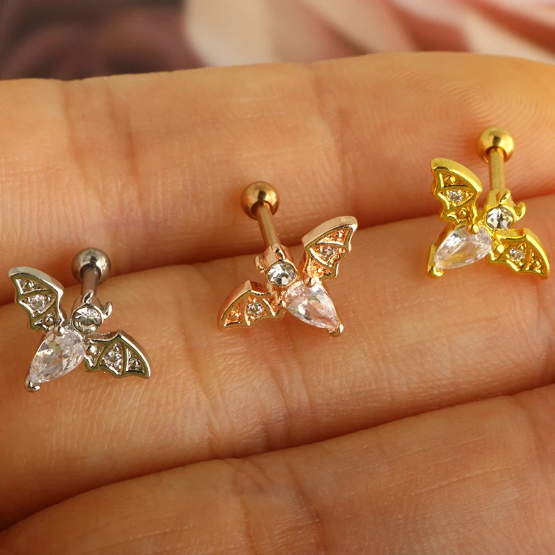 Stainless Steel Stud Earrings Set for Women Men Star Moon Snake 16G Cartilage Earrings Set Hypollergenic Screw Back Earrings He