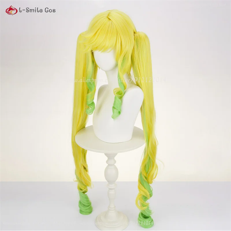 Anime Rock Ririsa Suzunomiya Cosplay Perücke Gelb Grün 100cm Lang Lockig Hitzebeständig Synthetik + Wig Cap 5