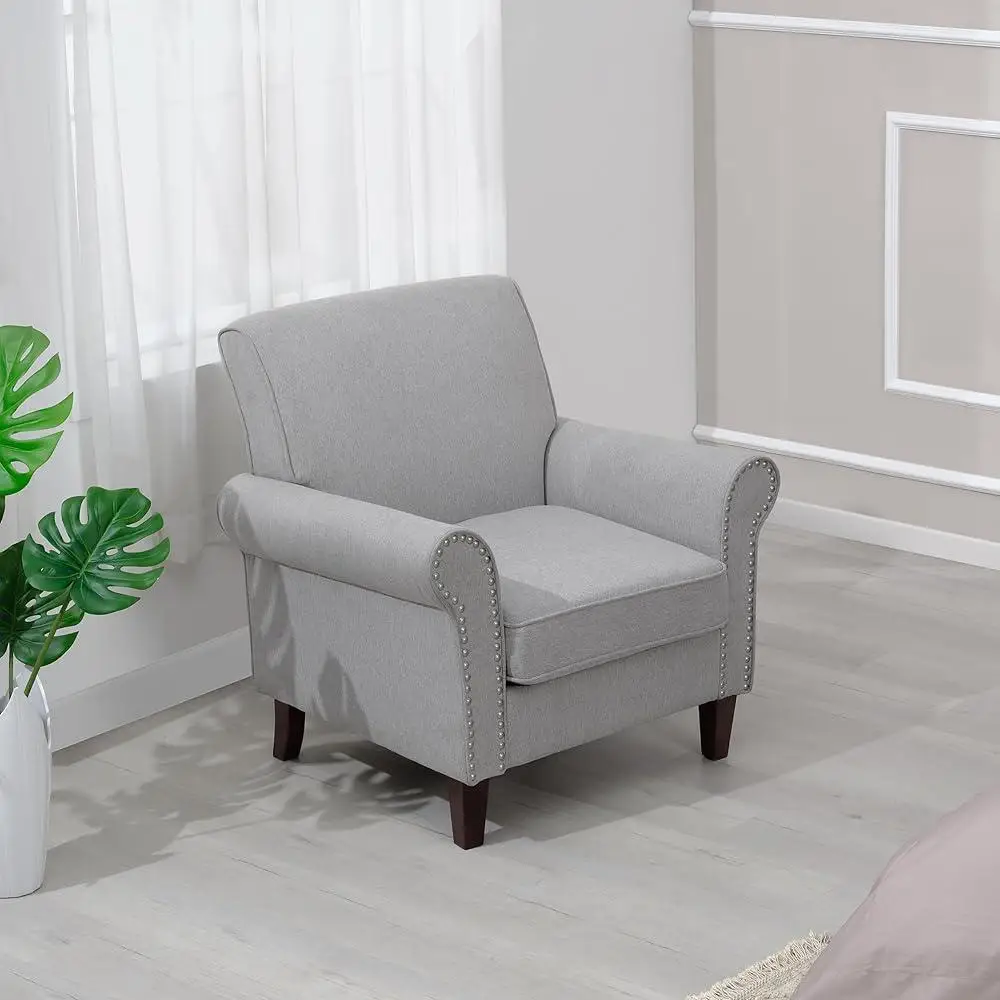 Comfy Accent Chair Set of 2 Mid Century Modern Fabric Living Room Chair Ergonomic Armchair with Soft Cushion Nailhead Trim 3