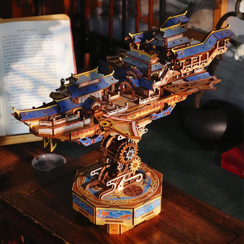 DIY 3D Wooden Puzzle Wind Voyager Miniature Model Kits Mechanical Gear Rotation Puzzles for Friends Birthday Gifts Home Decor 4