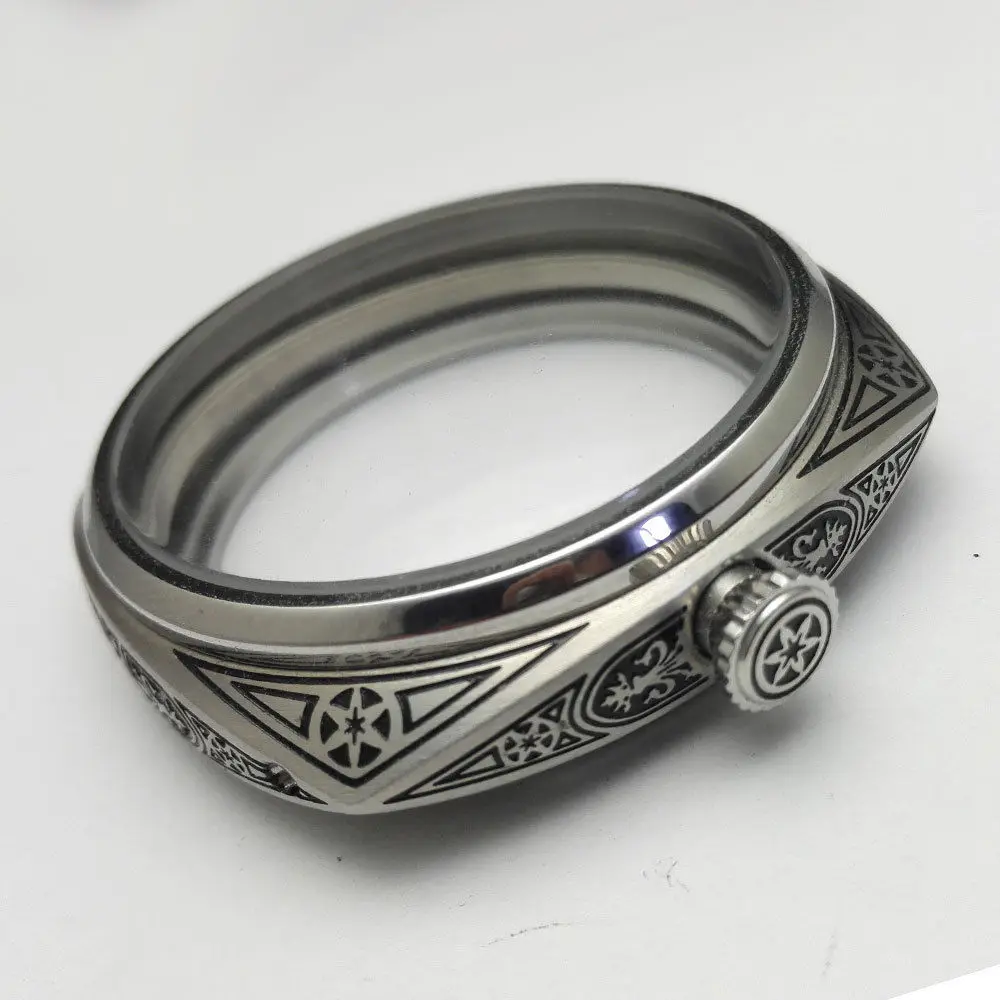 Watch Case Mineral glass 47mm Carved Stainless Steel Case For ETA 6497 6498 Seagull ST36 Watch Movement Replace Accessories watch screen protector case watch accessories watch case watch protective case watch cover watch protective cover apple watch case tpu protective case bumper protective case