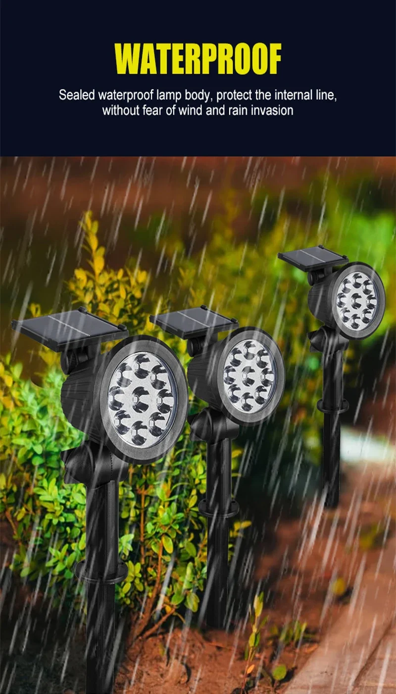 Description Picture 2 of item1/2Pcs Solar Powered 9LED Lamp Adjustable Solar Spotlight In-Ground IP65 Waterproof Landscape Wall Light Outdoor Lighting
