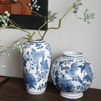 Vaso classico in porcellana bianca e blu Vasi per piante Decorazione da tavolo Disposizione dei fiori Vasi floreali Arredamento estetico della stanza 1