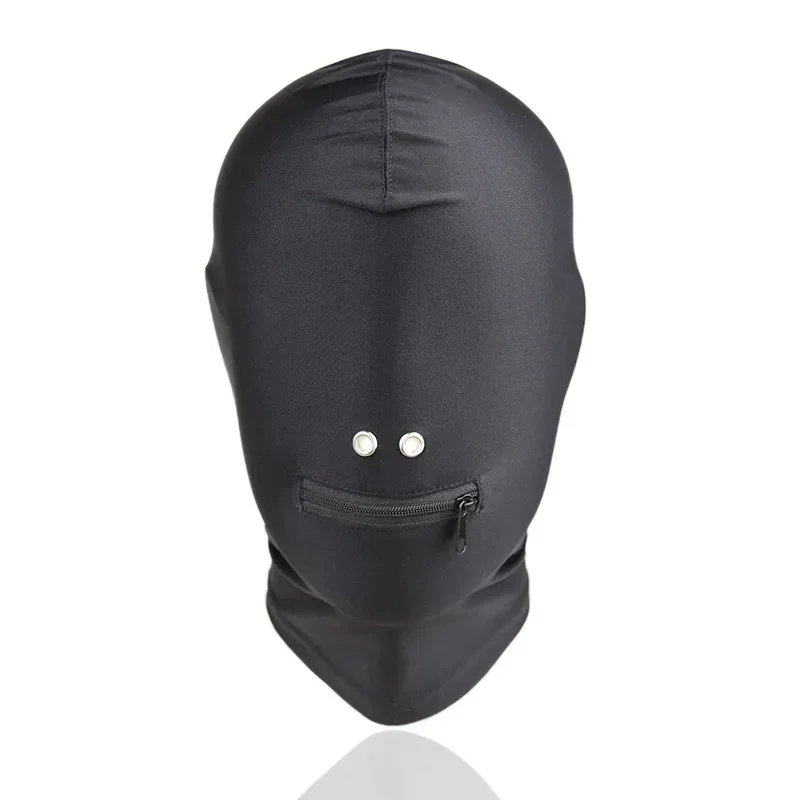 Black Mask with Open Mouth Zipper Headgear Cover Eye Head Hood  Restraints Harness BDSM Bondage Roleplay Sex Toy Women Men