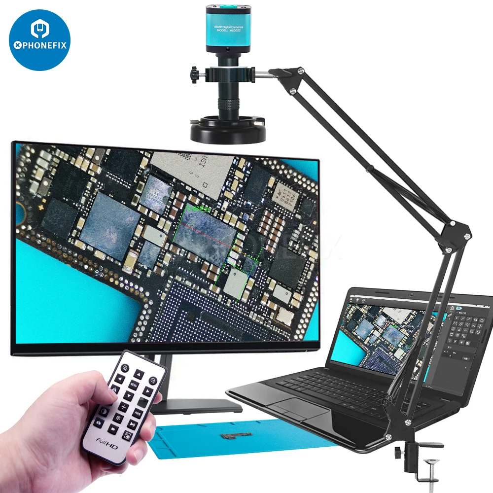 48MP 4K 1080P HDMI USB Industrial Video Digital Microscope Camera 130X Zoom C Mount Lens Cantilever Stand for Repair Soldering