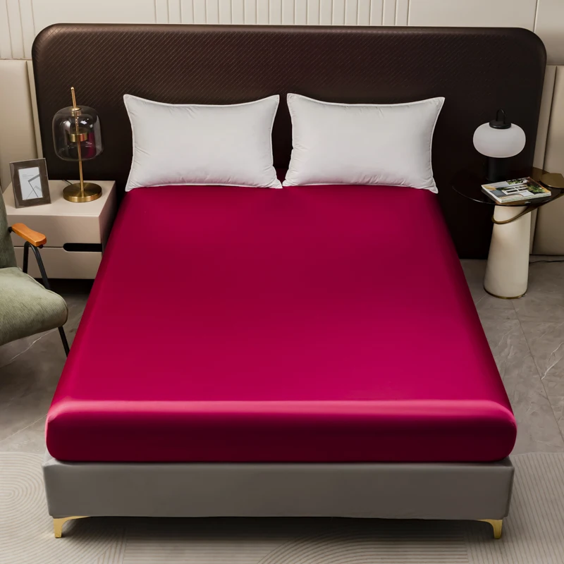 Luxury Satin Bed Sheet, European Artificial Silk Mattress Cover Elastic Band Fitted Sheet Extra Large Size 150/ 180/200 X200CM