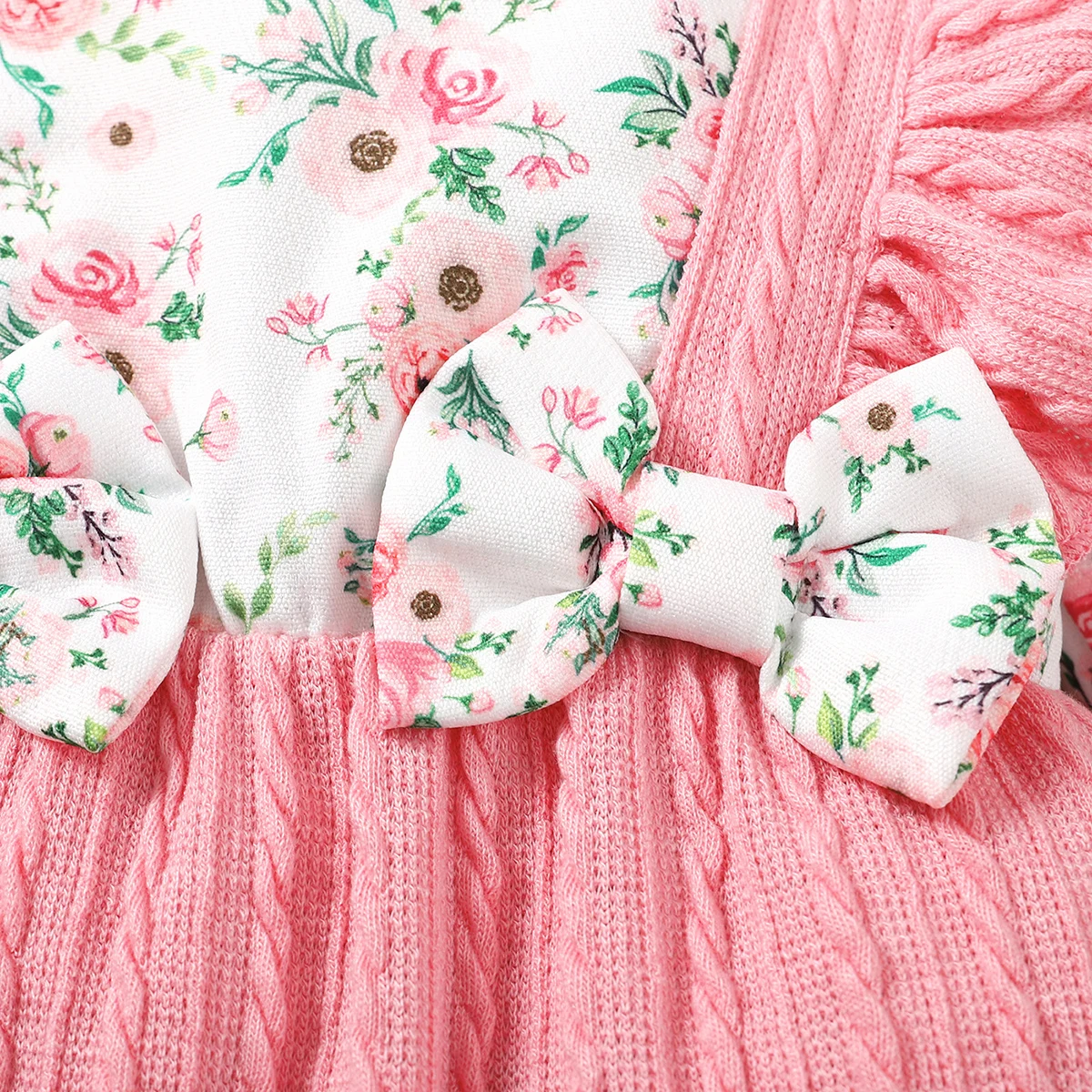 0-18 Monate Neugeborene Stram pler niedlichen Blumen Langarm mit Schleife Bodysuit Stirnband Säugling Mädchen Frühling & Herbst Overall – Detail 4