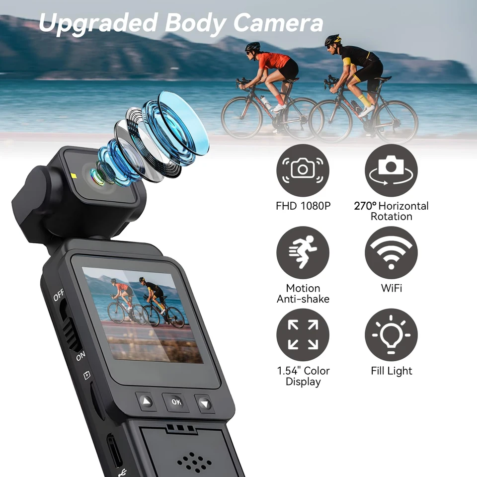 Actie 1080P WiFi-zakcamera met invullicht, mini-camcorder voor sport, POV-modus, ideaal voor reizen, vloggen en audio- en video-opnames._voghion.com