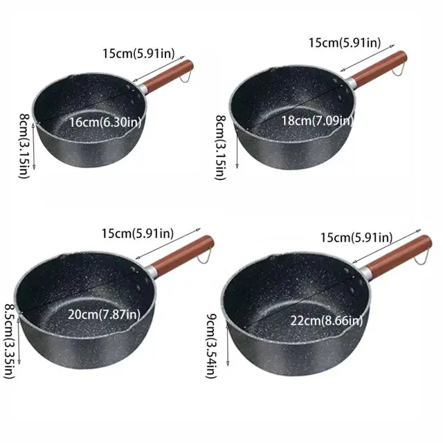Pentola per il latte antiaderente Manico in legno Pentola per zuppa universale in stile giapponese con coperchio e beccuccio versatore Pentola per alimenti per bambini 6