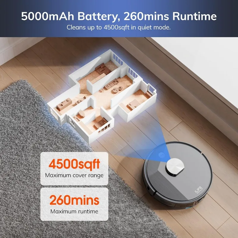 ILIFE T20s Self-Emptying Robot Vacuum Mop Combo,5000Pa Suction,70Day Capacity,LiDAR Navigation,260mins Runtime,App/Alexa Control