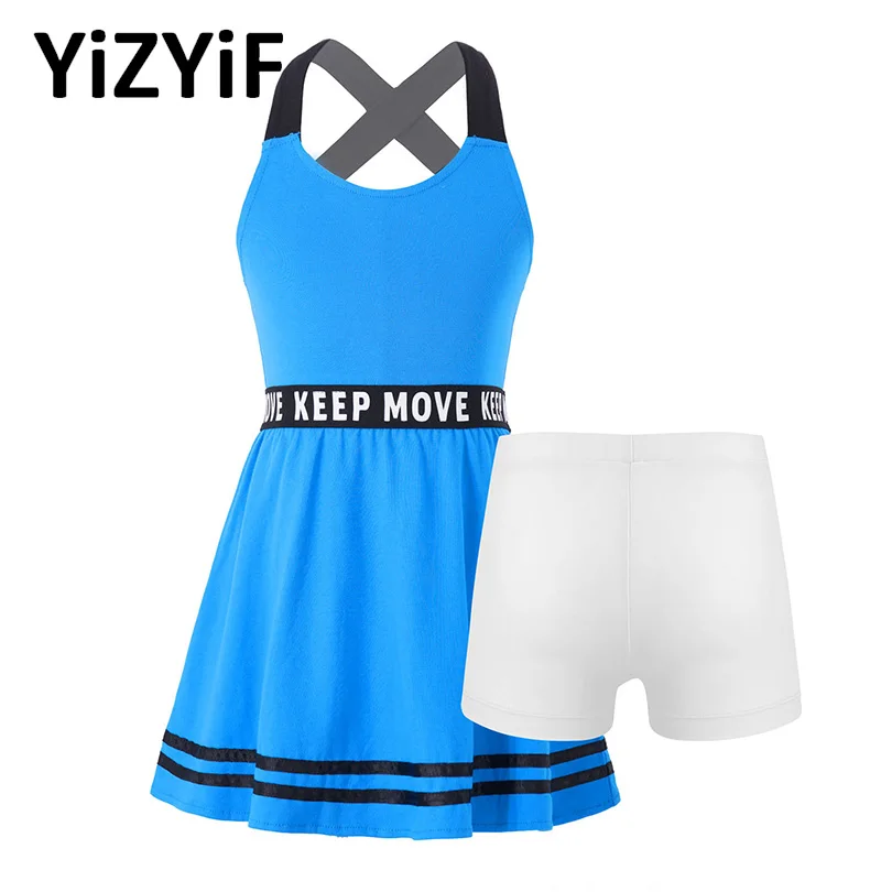 Summer Toddler Sportswear Kids Girls Tennis Dresses Casual A-line Mini Dress Sleeveless Open Back Gym Sports Dress with Shorts