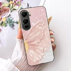 Cover per telefono in silicone nero con motivo elegante di fiori e farfalle