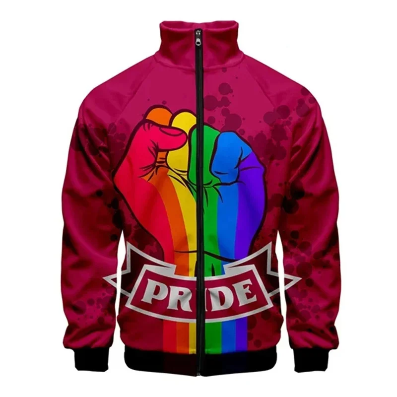 thumbnail image 1 of Chaqueta con cremallera y estampado 3D de arcoíris LGBT para hombres y mujeres, chaqueta holgada de manga larga con estampado del Día del Orgullo Gay, chaqueta con personalidad, top de calle, 1 of 5