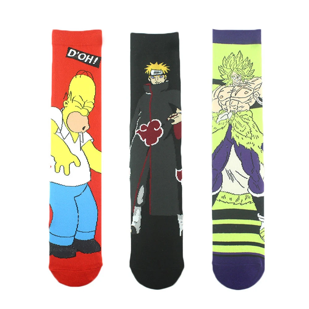 3Pairs Fashion Men Women Funny Socks Ins Personality Hip Hop Print Novelty Crazy Anime Cartoon High Quality Sewing Pattern Socks