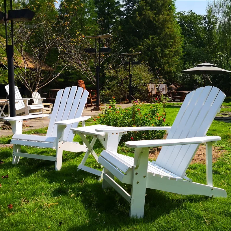 Simple Solid Wood Backrest Balcony Garden Furniture Set Retro Outdoor Table and Chair Sets Outdoor Courtyard Sofa Lounge Chair D
