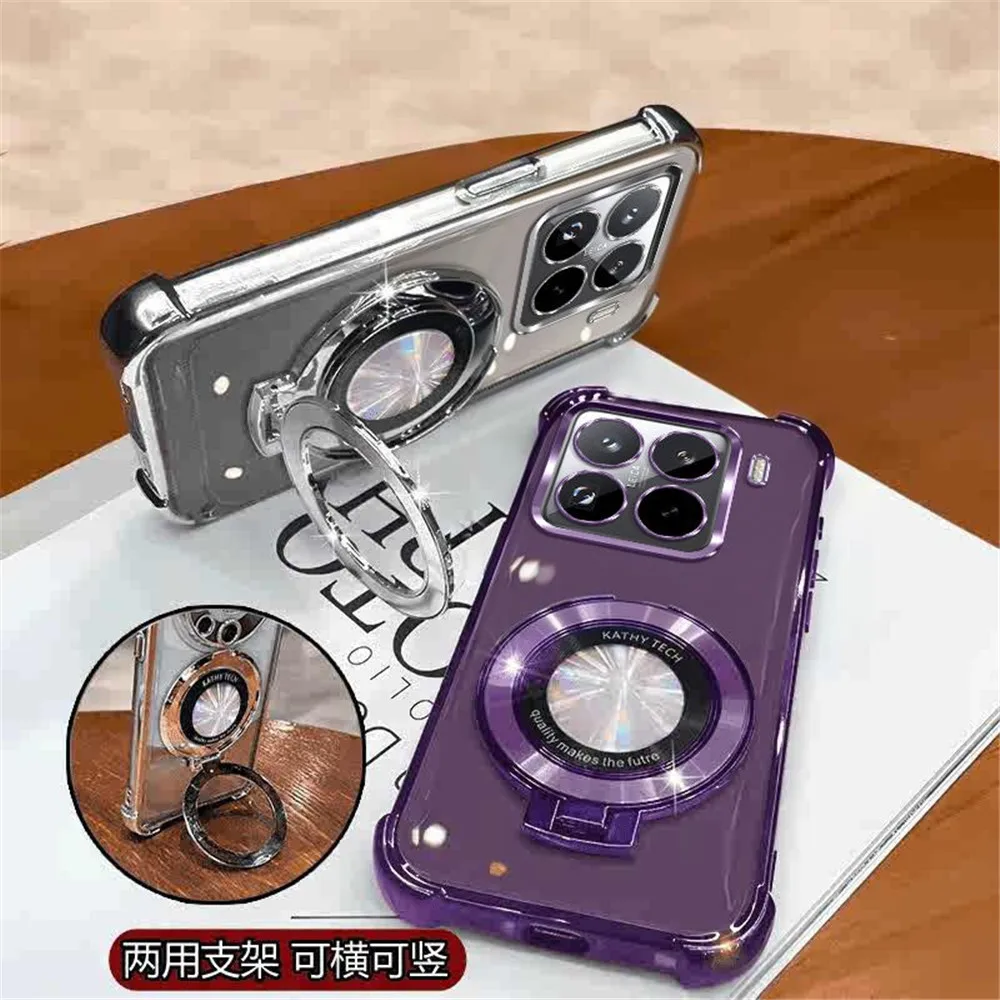 Premium Shockproof Clear Silicone Phone Case with Stand and Luxury Plating