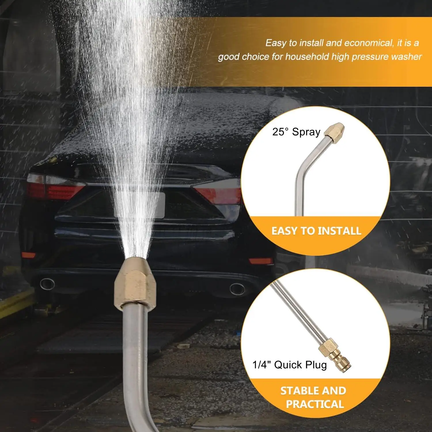 High Pressure Wash Water Gun Extension Spray Wand Lance 30&deg;/90&deg;/U Shape Multi-Angled 1/4" Quick Connect