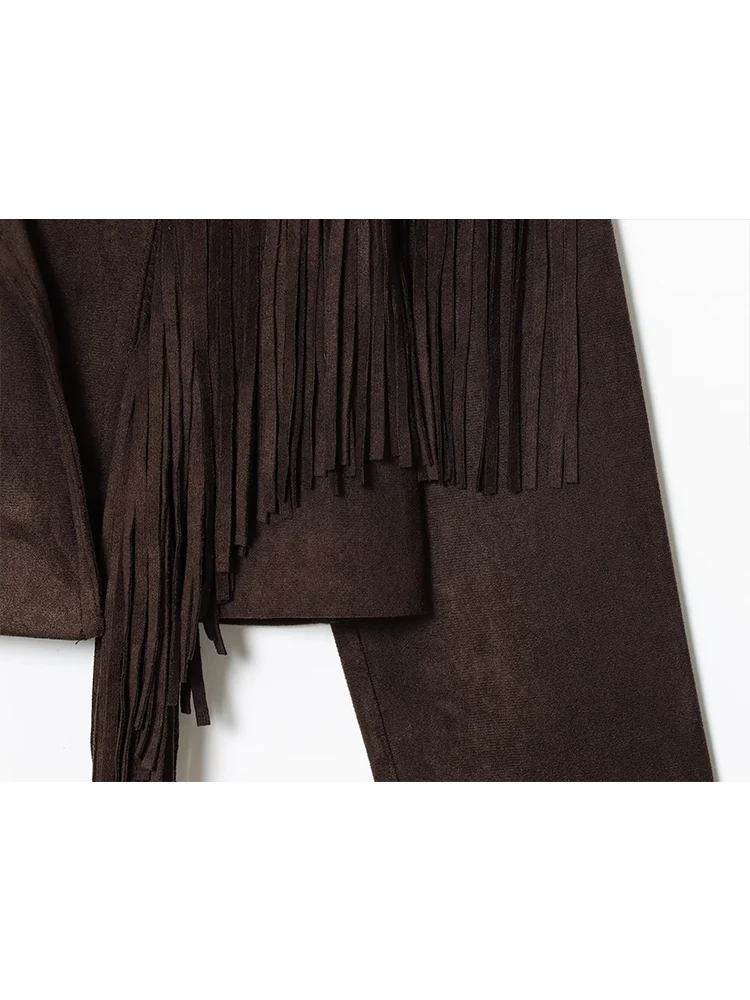 Fashion Autumn Women Short Jacket Chic Tassel Design Crop Tops Jacket Solid Suede Leather Vintage Slim Fit Streetwear Women