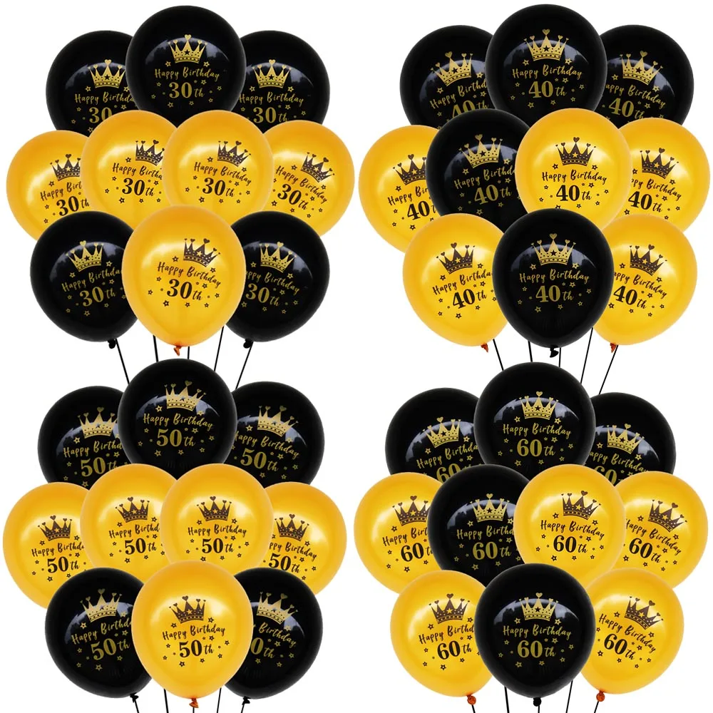 Palloncini Per Feste Da 10 Pezzi Palloncini In Lattice Di Buon Compleanno 12 Pollici Oro Nero 18 21 30 40 50 60 Anni Forniture Per Feste Di Compleanno