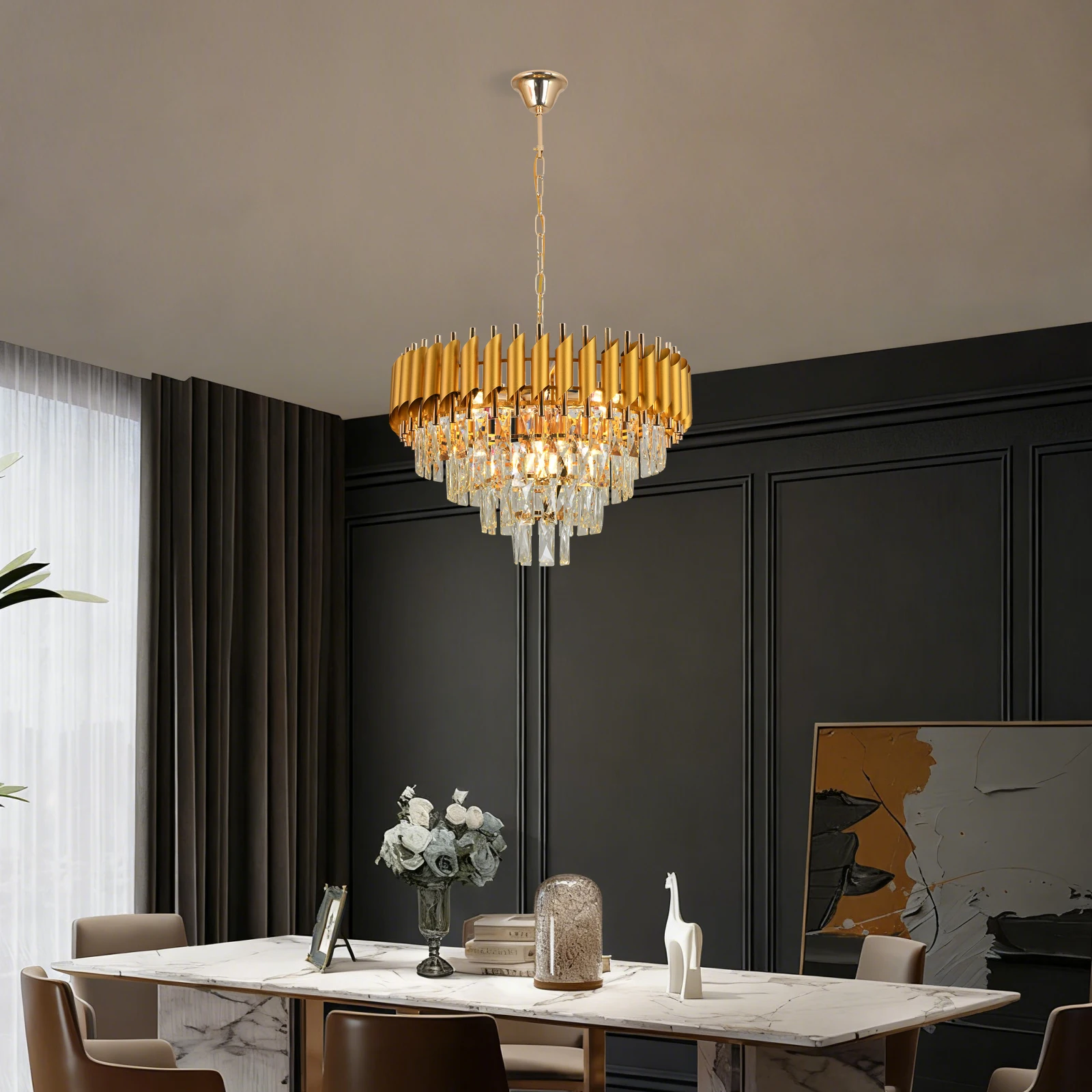 Goldener Luxus-Kristall-Kronleuchter Moderne Decken-Hängelampen Wohnzimmer Esszimmer Dekorative Beleuchtung Lüster-Design-Beleuchtung – Detail 9
