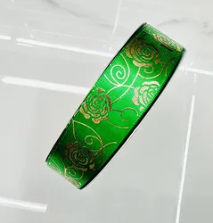 Gold and Silver Foil Rose Floral Satin Ribbon - 25mm, Elegant DIY Packaging Accessory - 48yards (Gold 25)
