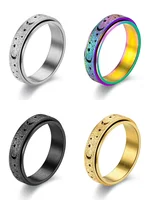 Hot Selling Fashion Casual New Stainless Steel Niche Decompression Rotating Hollow Star Moon Rotating Ring Wholesale Size 6-12 - Image 2