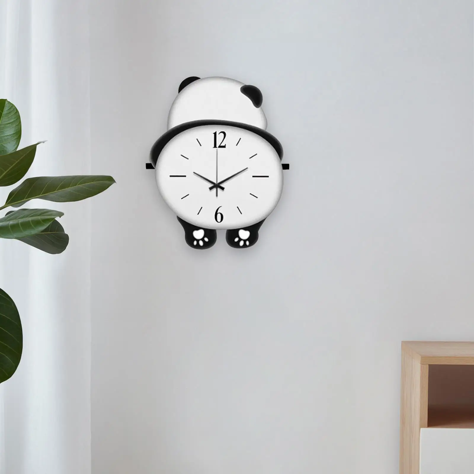 Wooden Panda Shape Wall Clock Decoration Hanging Clock Modern Battery Operated for Bedroom Office Multipurpose