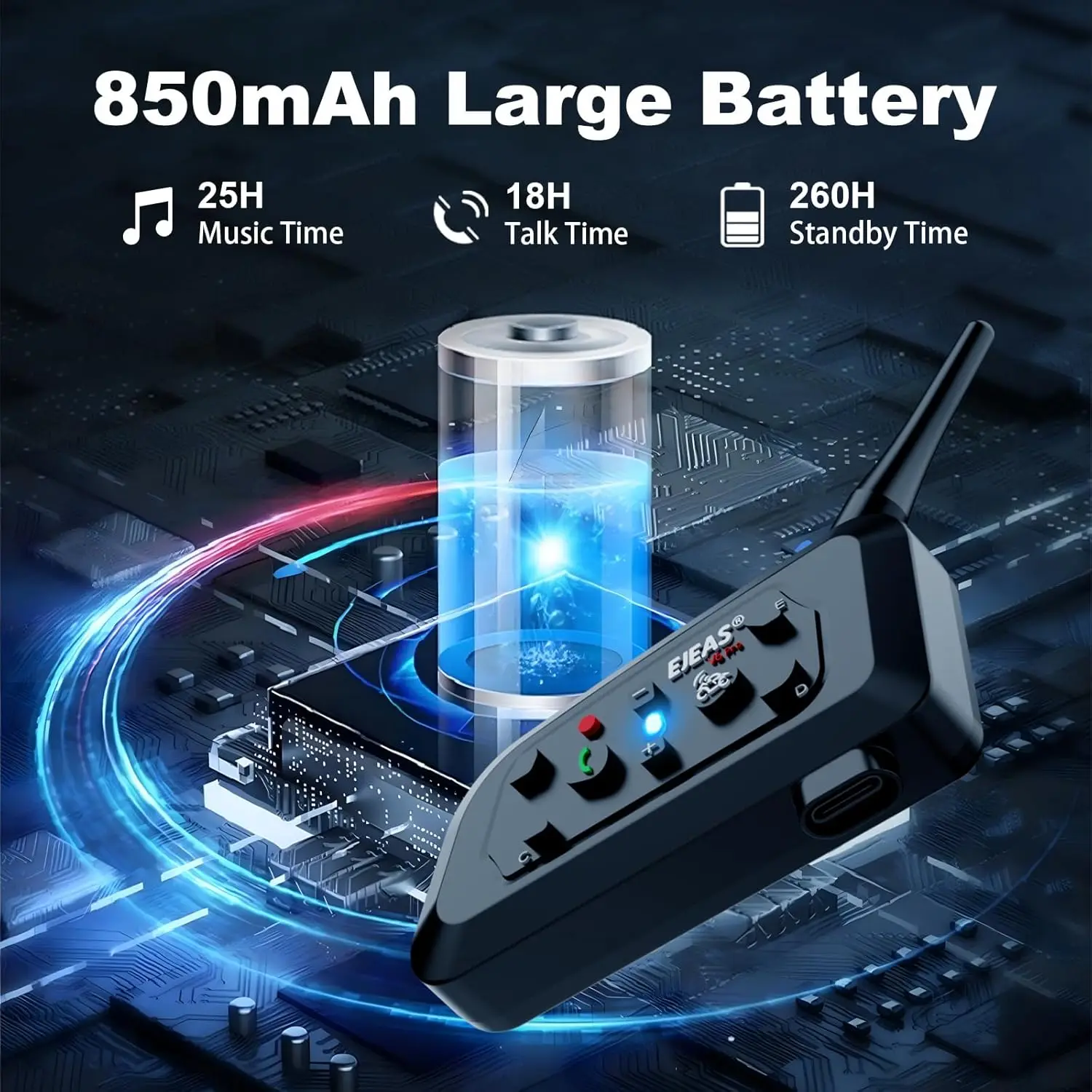 EJEAS V6 PRO+ Motorcycle Bluetooth Helmet Headset Intercom 850mAh MOTO Communicator 800m Interphone for 6 Riders IP65 Waterproof