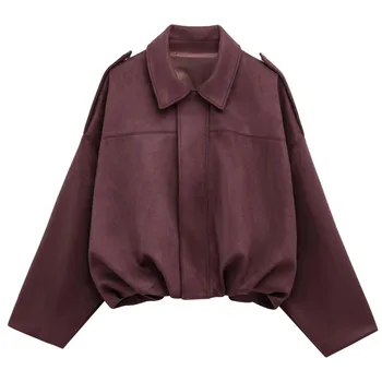 سترة نسائية ربيعية HXAO 2025 من جلد الغزال بسحاب ملابس خارجية فضفاضة عصرية عتيقة معطف أسود وأخضر ملابس خروج غير رسمية 6